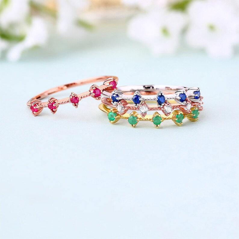 Genuine Ruby Ring Genuine Blue Sapphire Ring Gemstone Stacking Ring Distant Ring Silver Ring -Minimalist Ring