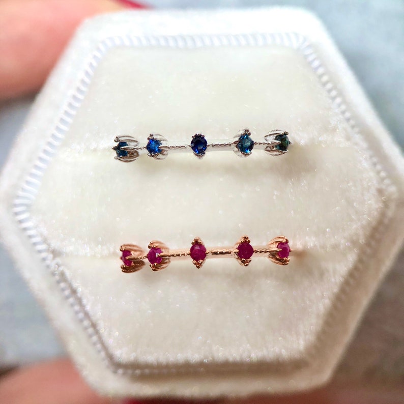 Genuine Ruby Ring Genuine Blue Sapphire Ring Gemstone Stacking Ring Distant Ring Silver Ring -Minimalist Ring