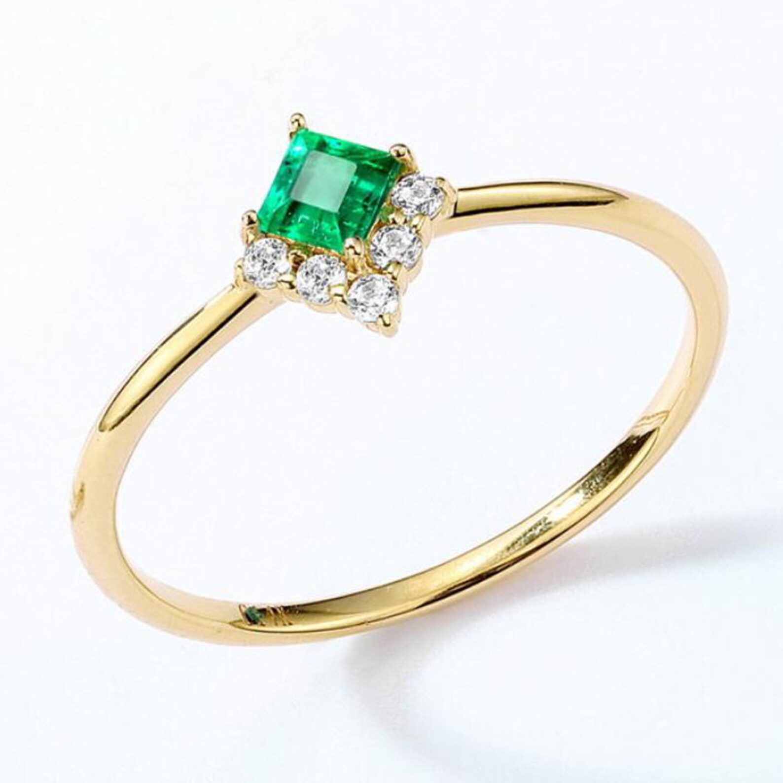 Princess Cut Emerald Ring 14k Square Emerald Gold Ring - Etsy UK