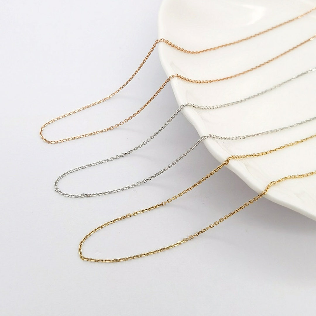 9K 14K 18K Real Gold Cable Chain Necklace Solid Gold Cable Chain Simple