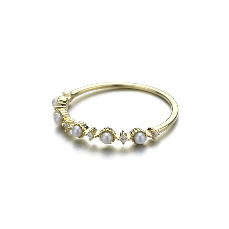 Dainty Pearl Ring Minimalist Pearl Ring Thin Band Stackable Ring Delicate Eternity Band 9k Dainty Minimalist Ring Gold Ring