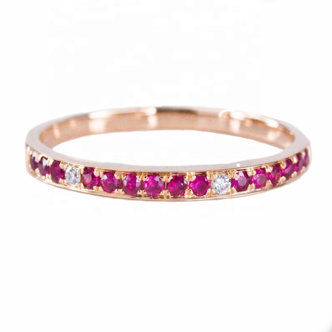 Diamond and Pink Sapphire Ruby Half Eternity Ring Genuine - Etsy