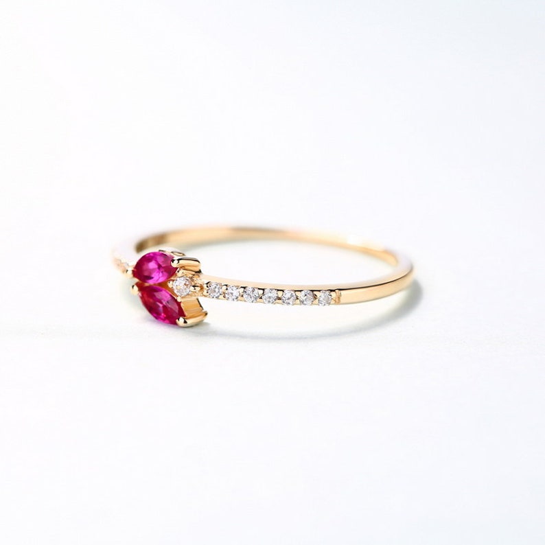 14K Natural Ruby Ring Dainty Ruby Diamond Ring Marquise - Etsy