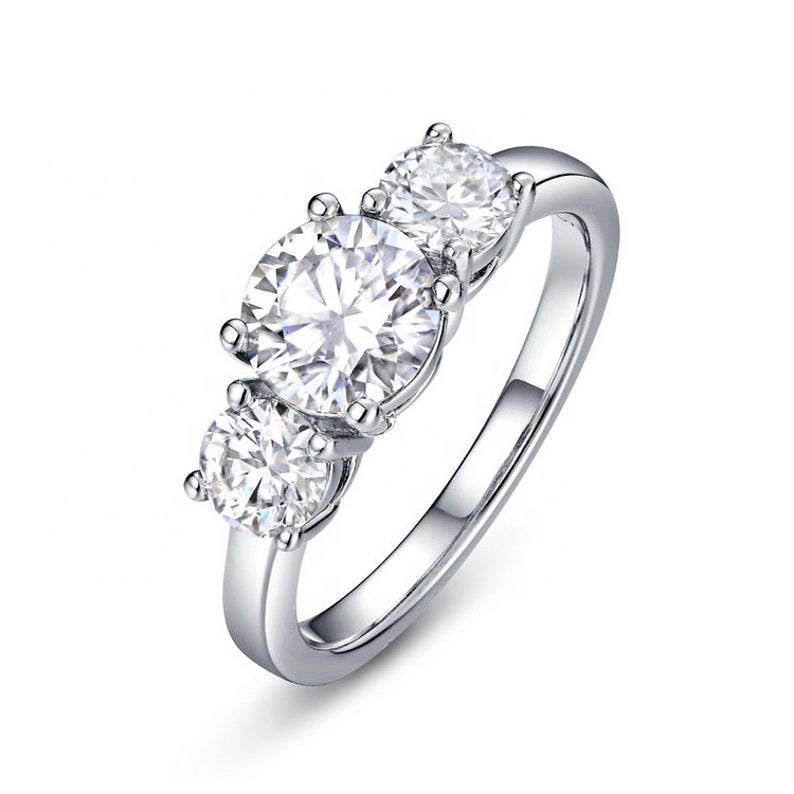 3 Stone Moissanite Ring Moissanite Silver Engagement Ring - Etsy