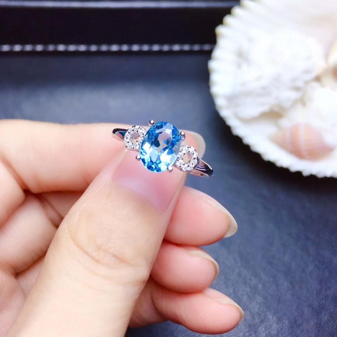 Natural Swiss Blue Topaz Engagement Ring for Women Oval Cut | Etsy