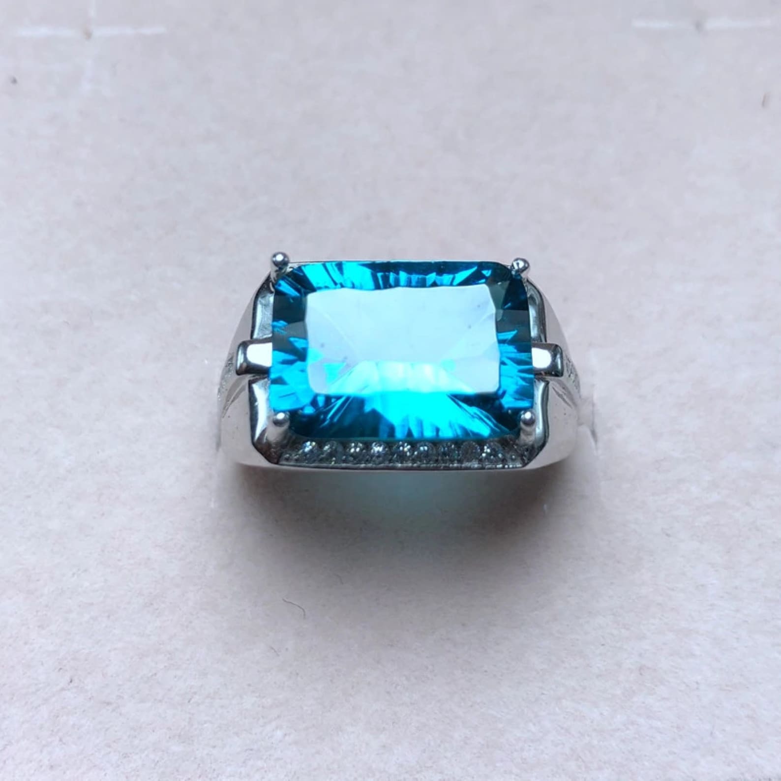 Natural London Blue Topaz Ring for Men 18K White Gold Plated Etsy