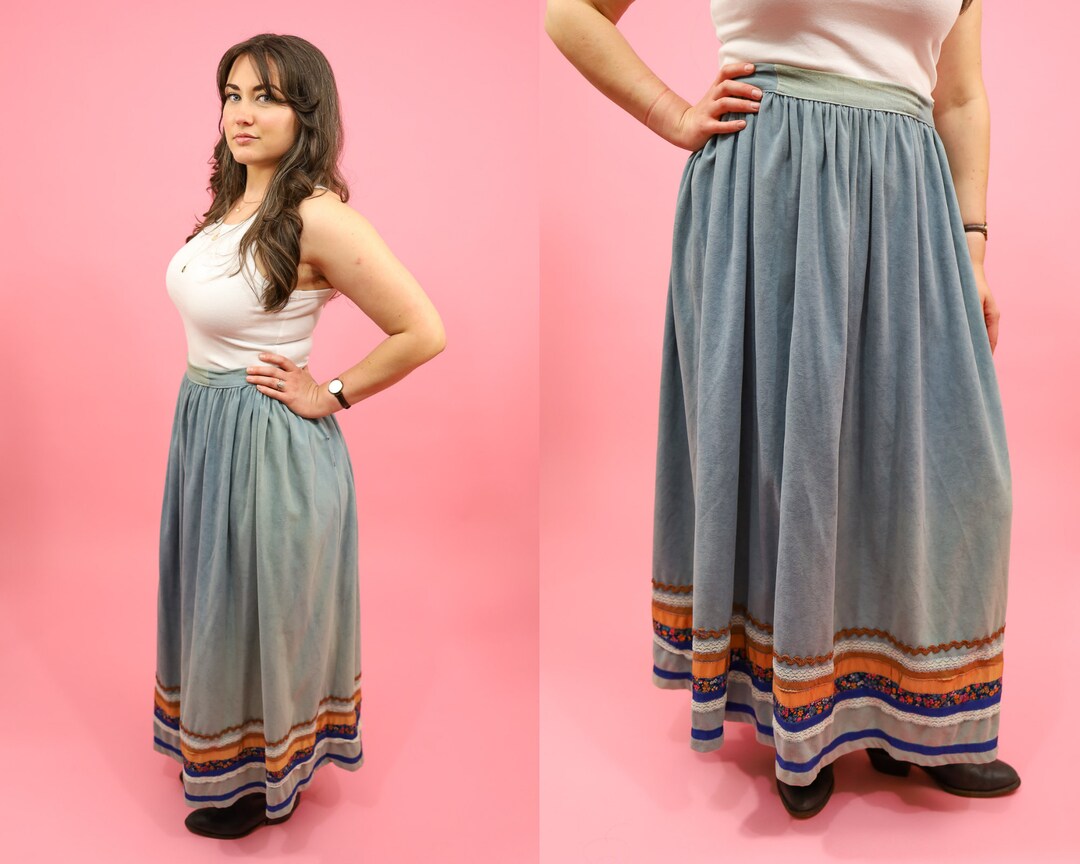 1960s Handmade Blue Western Broomstick Skirt//long High Etsy