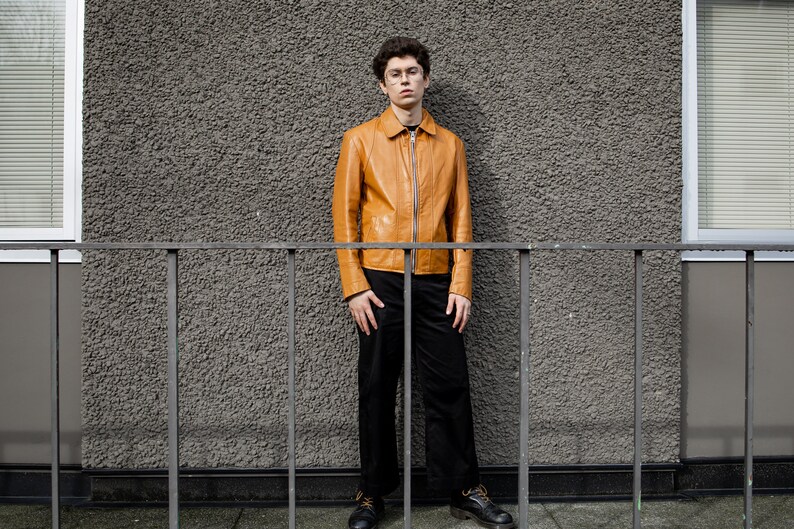 Vintage 1970s Burnt Orange Leather JacketA GOLDEN BOY GARMENTMen/'s CoatLeather Fitted BlazerVarsity70s Preppy