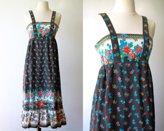 Vintage Prairie Apron Dress//Floral Hippie Dress//
