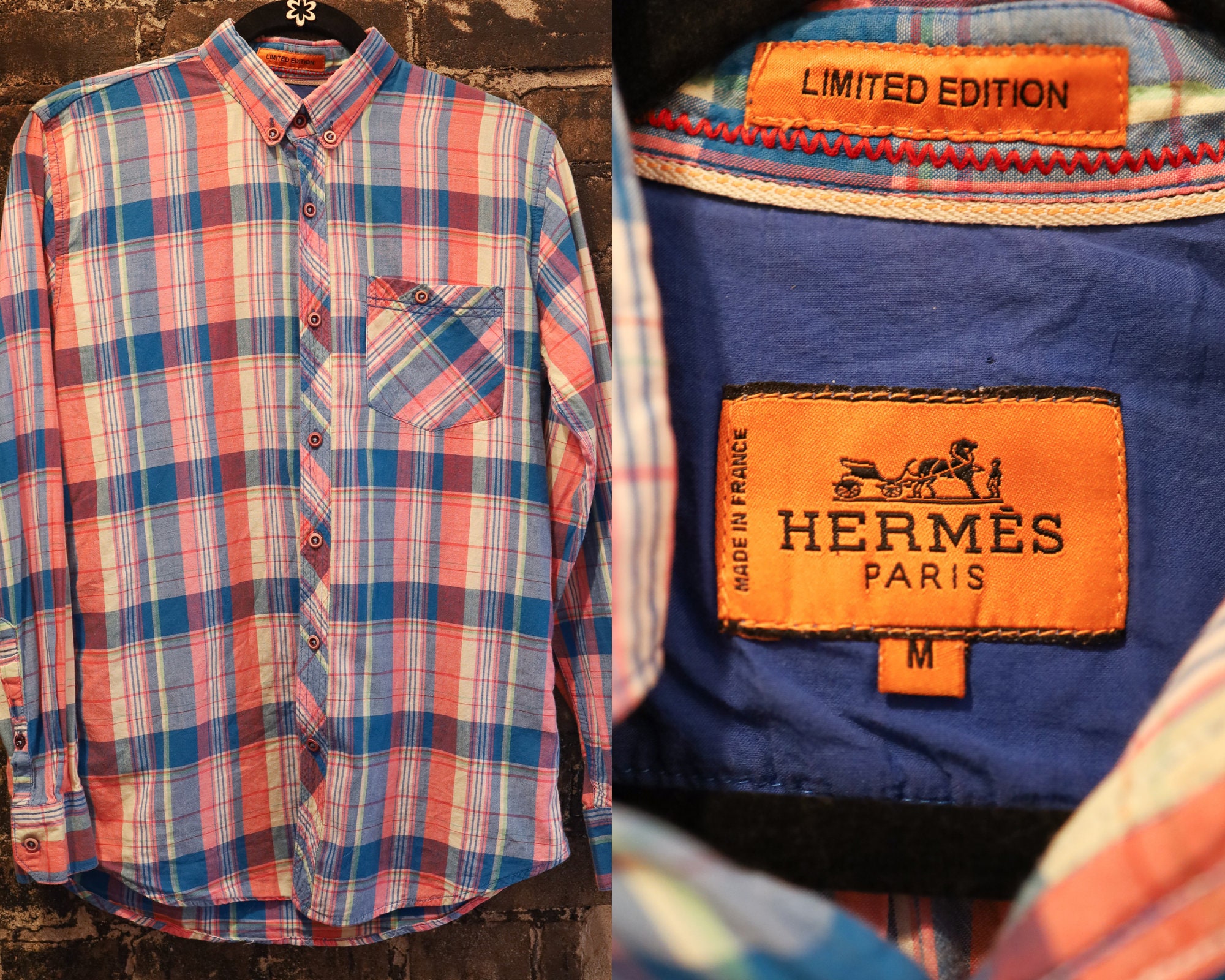 Men's Hermes Paris Plaid Shirt//size Med//pink and - Etsy