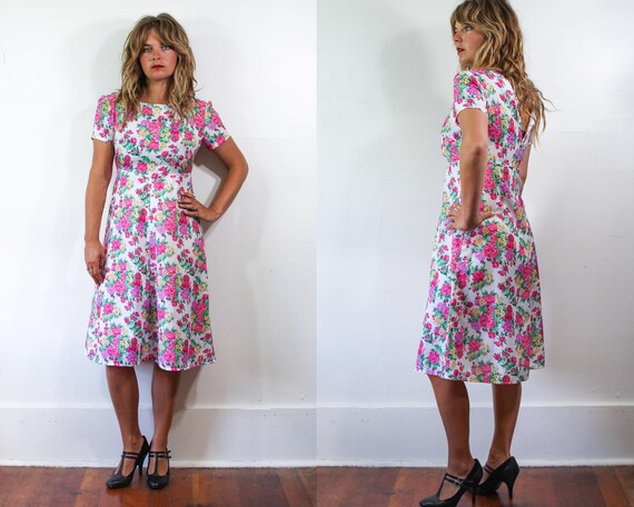 Vintage Garden Party Floral Dress//A-Line//Grandma