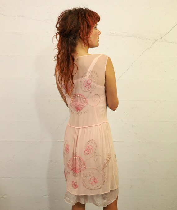 Authentic Antique 1920s Pure Silk Pink Flapper Dr… - image 3