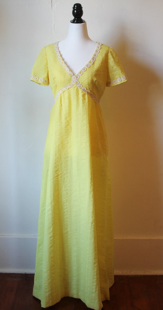 Vintage 60s Style Flower Child Prairie Dress//Yel… - image 5