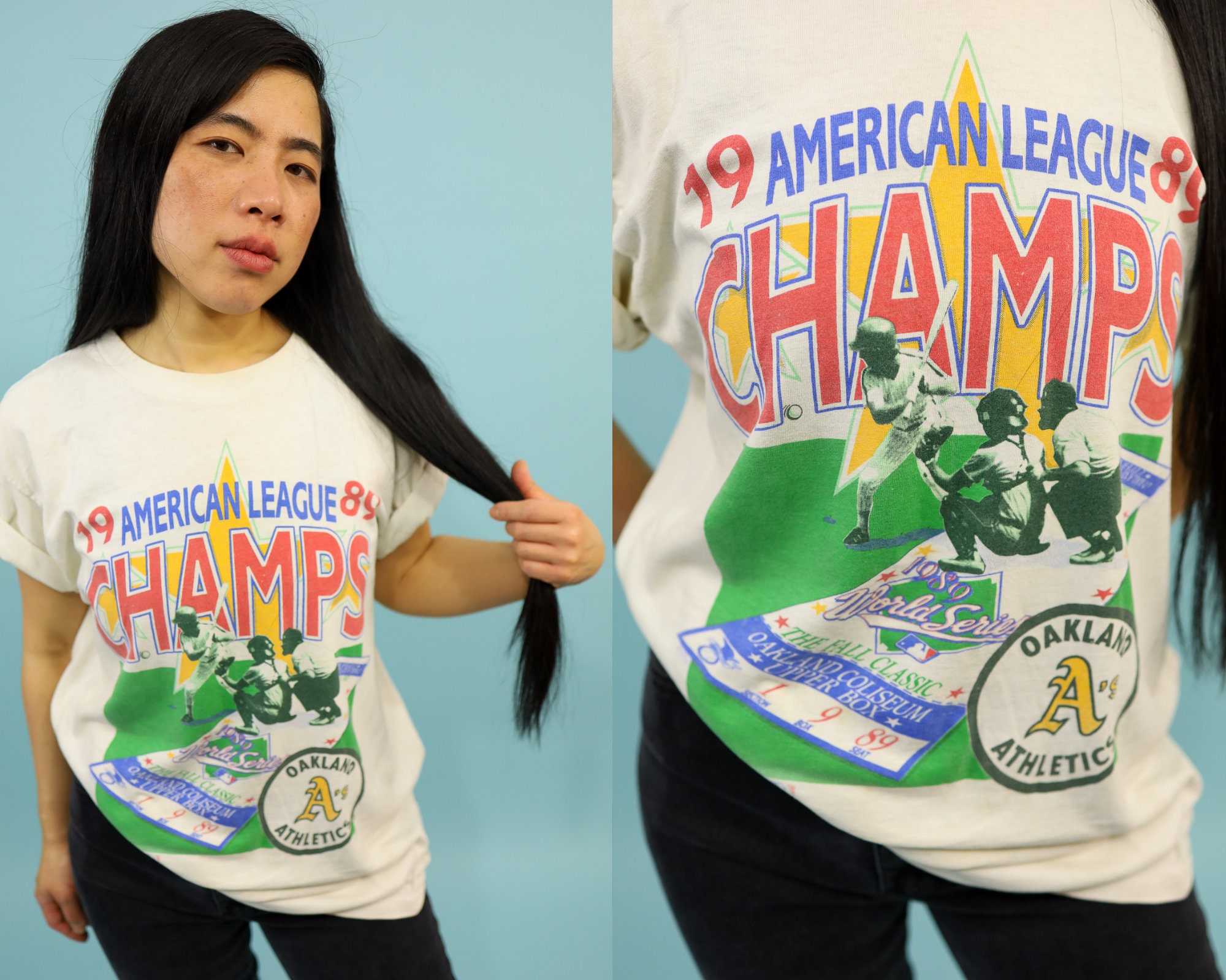 SearchnRescueVintage 1989 American League Champions Graphic T Shirt//OAKLAND A's Athletics//World Series//Vintage Baseball Tee//Fall Classics//Hipster Fashion