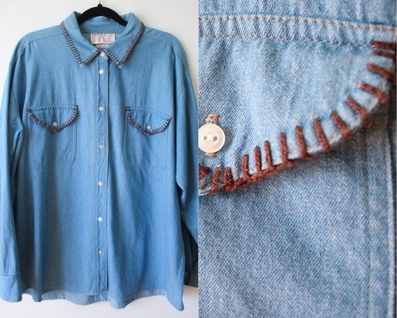 XL Men's Denim Western Shirt//Hand Embroidered//IM