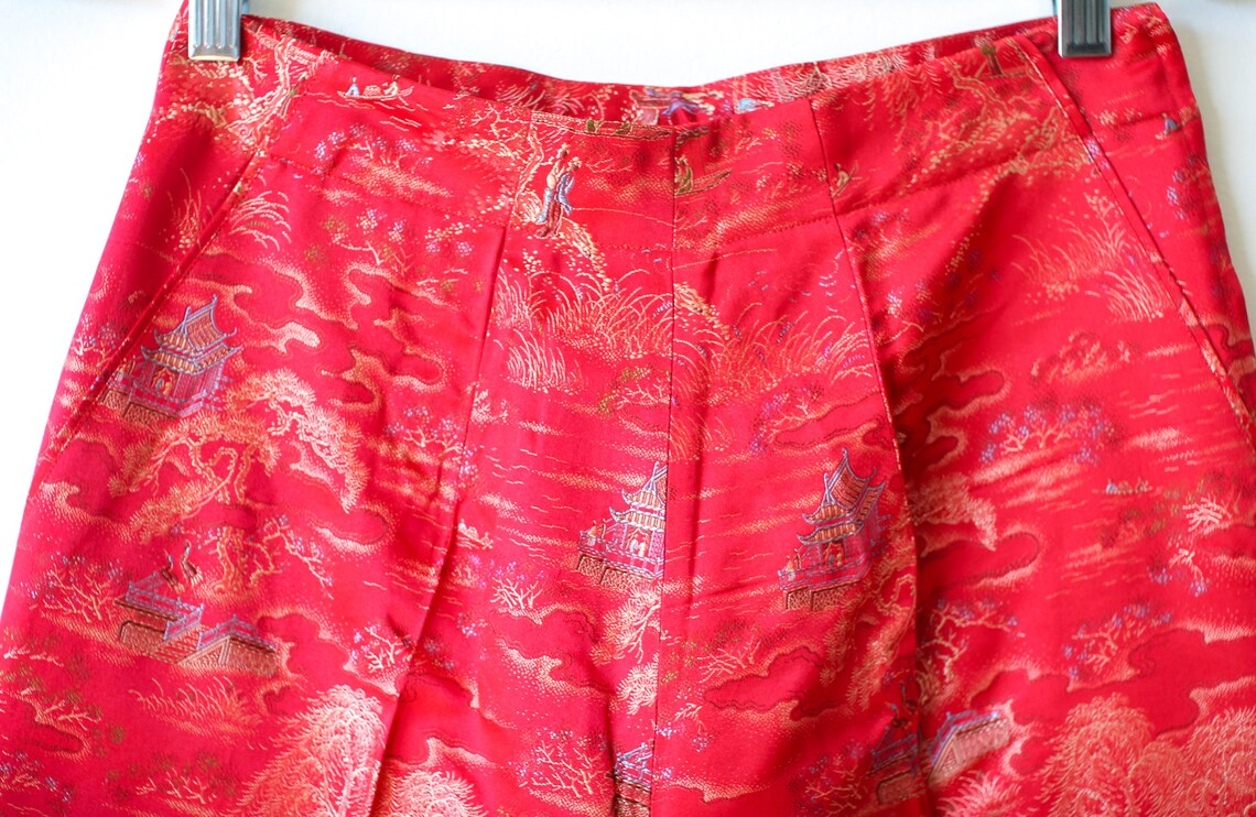 Vintage Chinese Motif Silk Pants//SILK BOX//Tailored Asian | Etsy