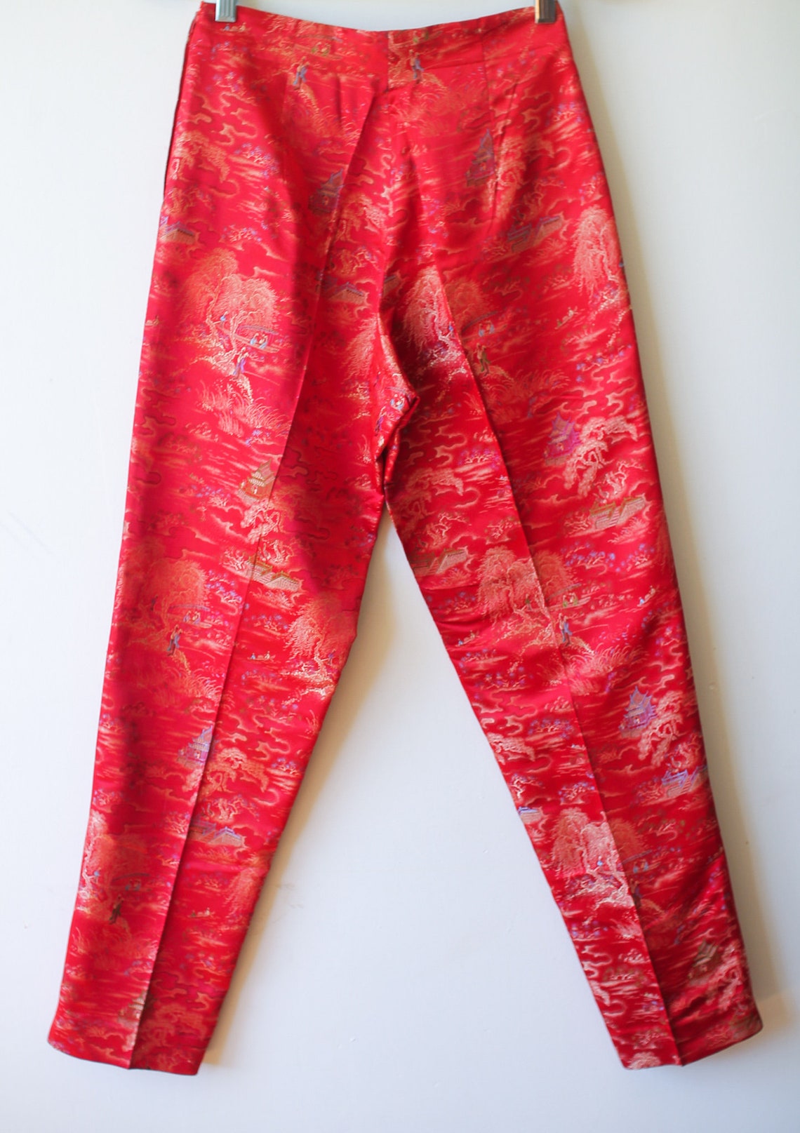 Vintage Chinese Motif Silk Pants//SILK BOX//Tailored Asian Etsy