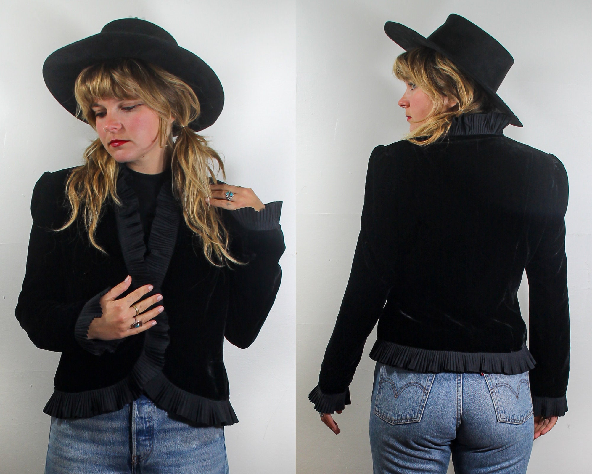 Vintage 80s Anne Klein Victorian Black Velvet Jacket - M