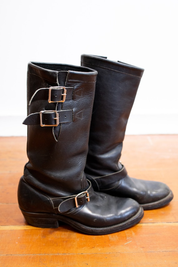 Vintage 80s Women's Leather Biker Boots//Tall Blac