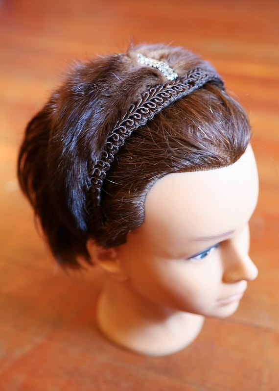 1930s Minx Brown Head Band//Bedazzled Hair Piece/… - image 2