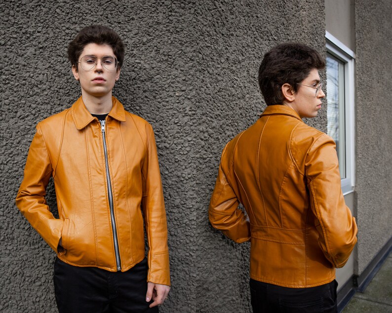 Vintage 1970s Burnt Orange Leather JacketA GOLDEN BOY GARMENTMen/'s CoatLeather Fitted BlazerVarsity70s Preppy