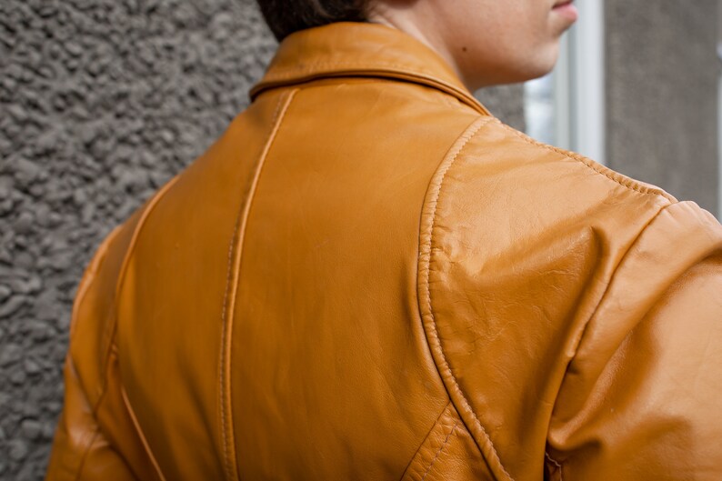 Vintage 1970s Burnt Orange Leather JacketA GOLDEN BOY GARMENTMen/'s CoatLeather Fitted BlazerVarsity70s Preppy