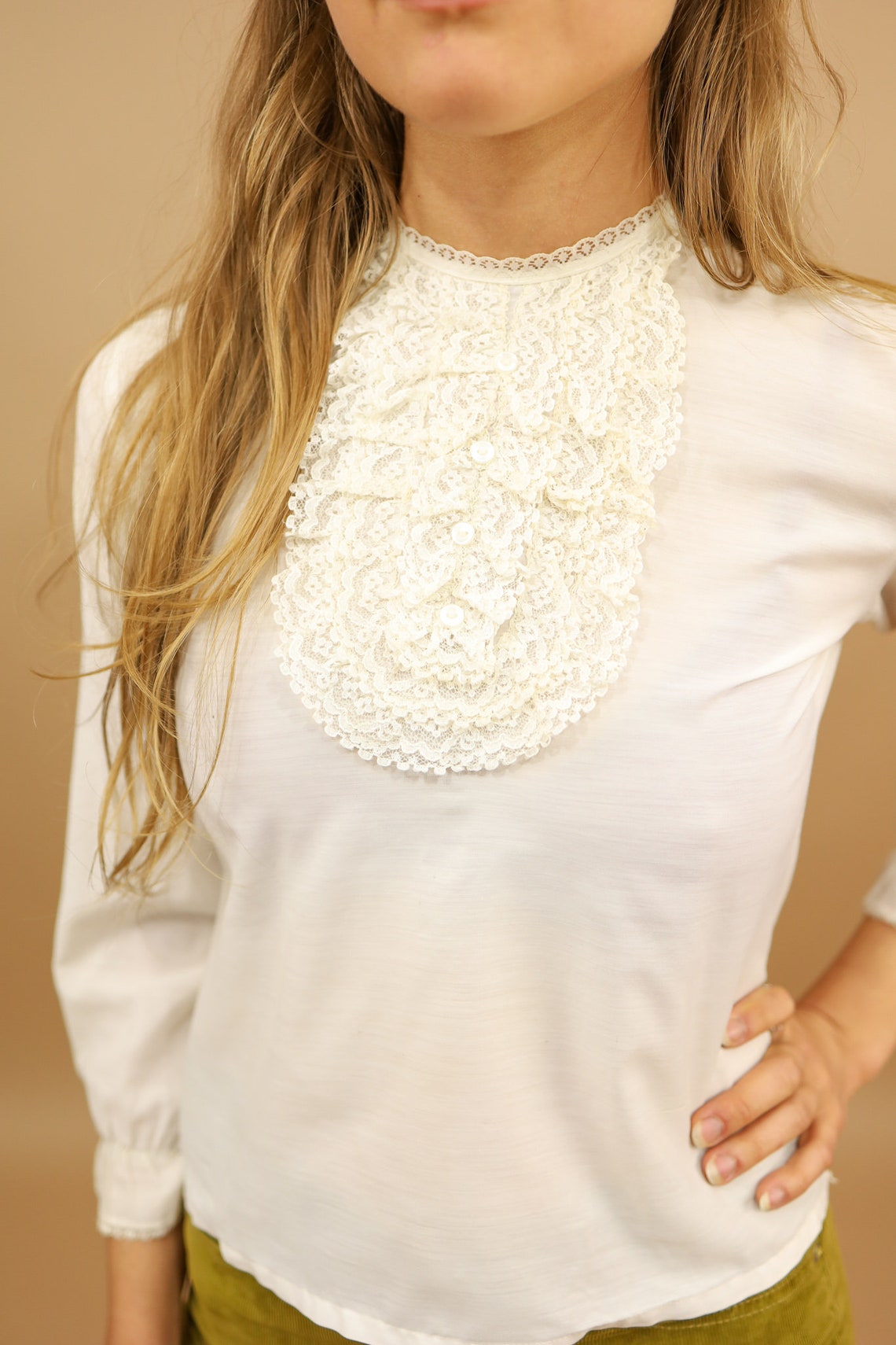 1960s White Lace Jabot Collared Blouse//vintage Cotton Etsy UK