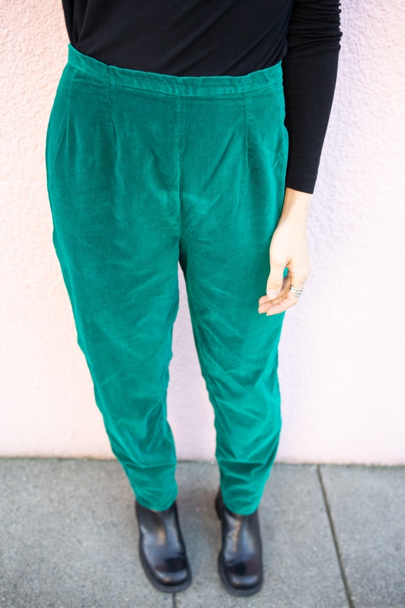 Vintage Teal Handmade Velour 60s Pants//Green Vel… - image 4