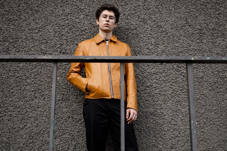 Vintage 1970s Burnt Orange Leather JacketA GOLDEN BOY GARMENTMen/'s CoatLeather Fitted BlazerVarsity70s Preppy