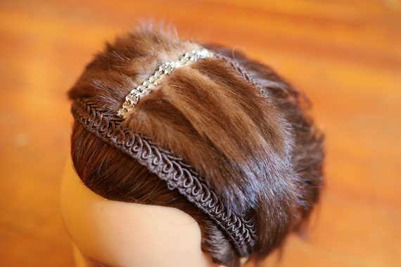 1930s Minx Brown Head Band//Bedazzled Hair Piece/… - image 1