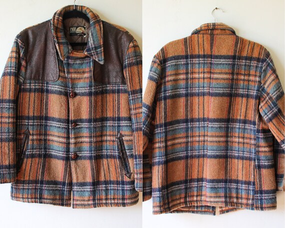 70s Men's Plaid Jacket LRG//Lumberjack Coat//Orang