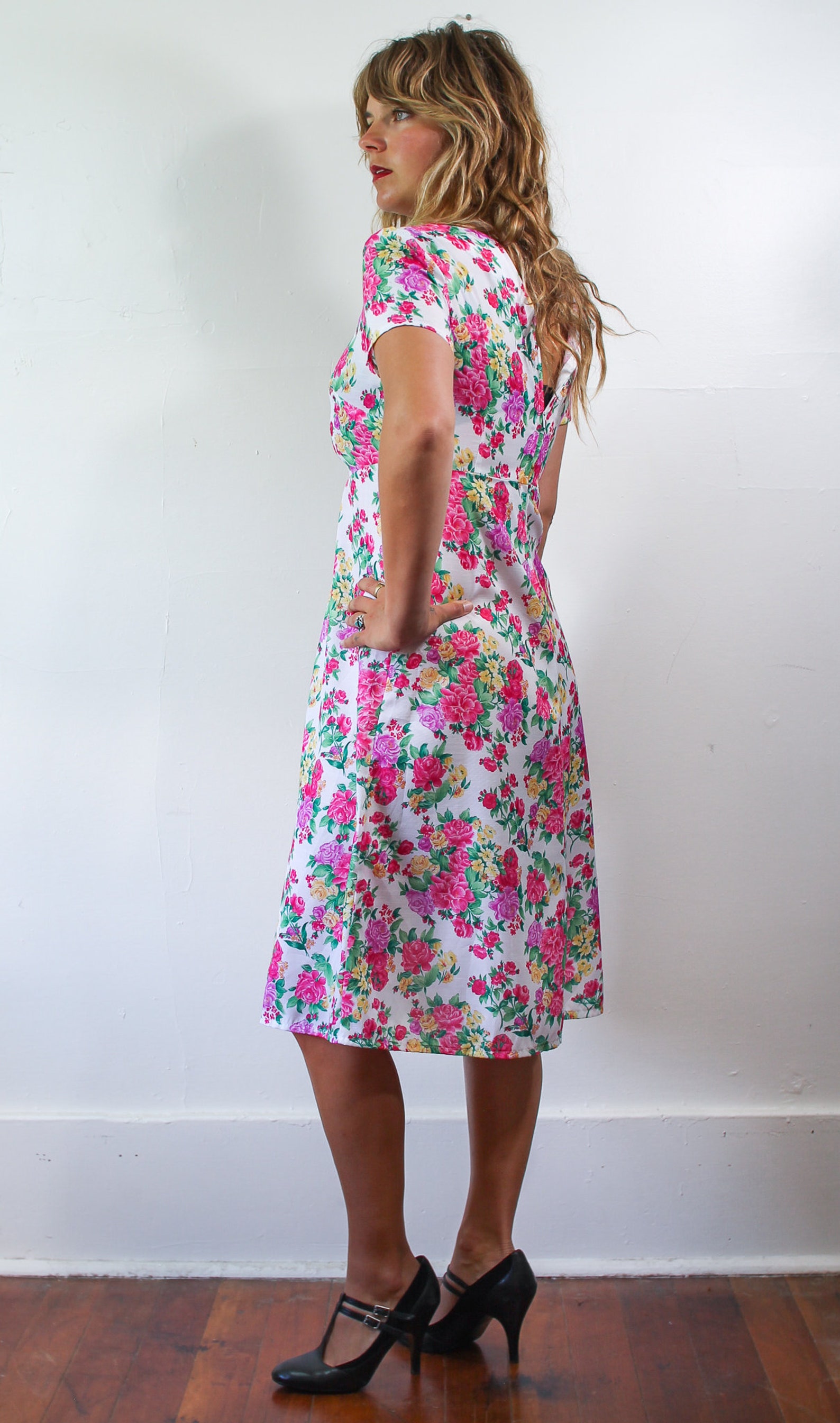 Vintage Garden Party Floral Dress//aline//grandma's Etsy