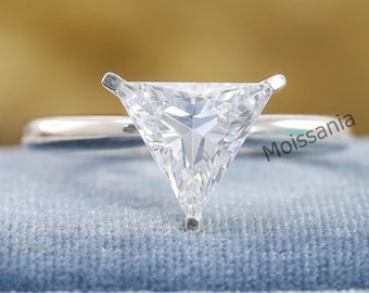 Triangle CZ Solitaire Ring: 14k White Gold Promise Ring