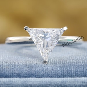 Triangle Simulated Diamond Engagement Promise Ring, Triangle Diamond Solitaire Ring, Engagement Triangle Ring, 14k White Gold Ring