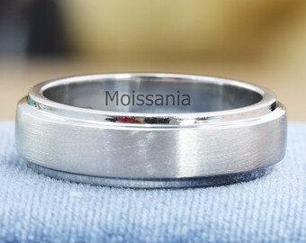 Men's Moissanite Wedding Band: Sterling Silver Ring