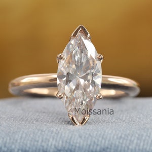 3.44ct Low-Profile Marquise Engagement Ring, Women&#39;s 6-Prong Solitaire Ring in 14K Solid Rose Gold Ring, Marquise Solitaire Promise Ring