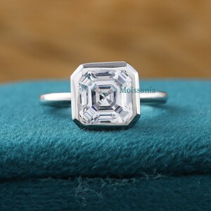 3.00 CT Asscher Cut Solitaire Moissanite Engagement Ring, Asscher Cut Diamond Moissanite Ring, Bezel Set Ring, 14K Solitaire Proposal Ring,