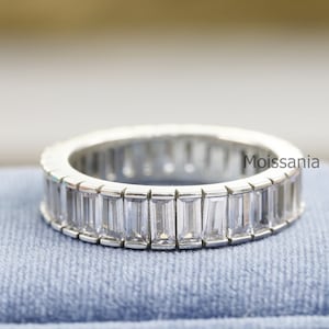 Baguette CZ Diamond Ring, Full Eternity Baguette Diamond Wedding Band, Stacking Band, 925 Silver Band, Ready To Ship, Size 7 1/2 US