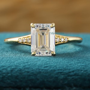 2CT Emerald Cut Moissanite Ring: 14K Gold Solitaire Engagement Ring