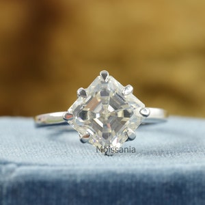 5 CT Asscher Cut Moissanite Solitaire Ring - Classic Wedding, Proposal Ring