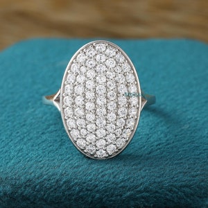 Oval Shape Cluster Moissanite Ring, Bella Moissanite Ring, Engagement Ring, Split Shank Oval Shape Bella Cluster Pave Set Ring 14K Gold Ring