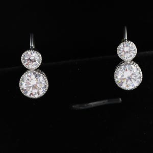 Vintage Art Deco Drop Dangle Earrings, White Diamond Dangle Earrings, 14K Two Tone Plated, Vintage Style Earrings, Mother&#39;s Day Gift