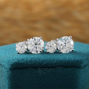 Two Stone Diamond Stud Earrings, Screw Back Earrings, Stud Two Stone Earrings, Toi et Moi Earrings,  Toi et Moi Earrings, 14K Solid Gold
