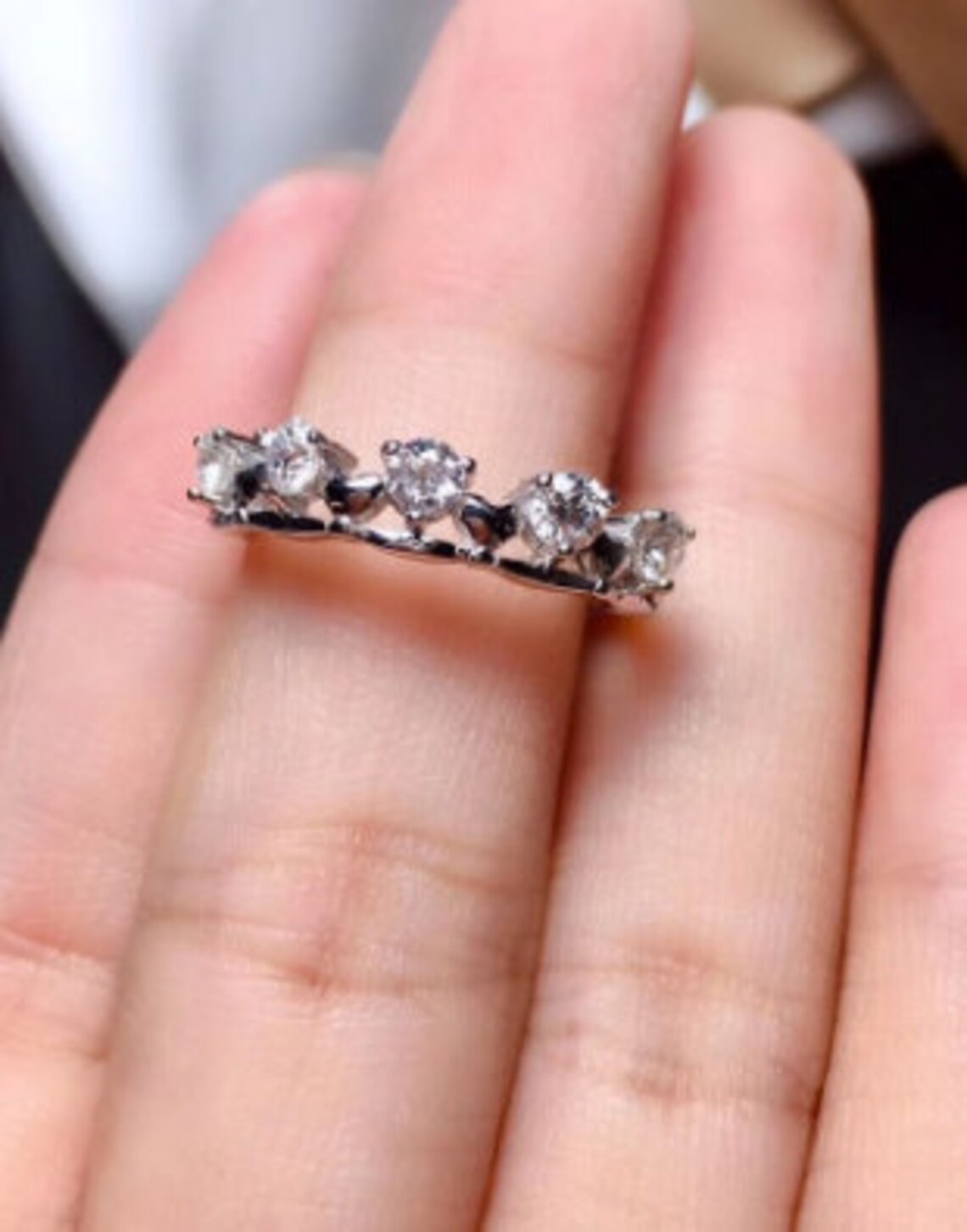 Five Diamond Unique Promise Ring Gift For Her White Etsy