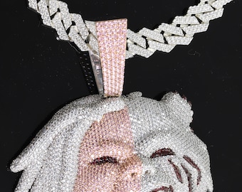 Half Men Half Beast Hip Hop Pendant Cuban Chain Iced Out Necklace Bling Bling Iced Out American Rapper Tee Grizzley Men s 925 SL Pendant Etsy