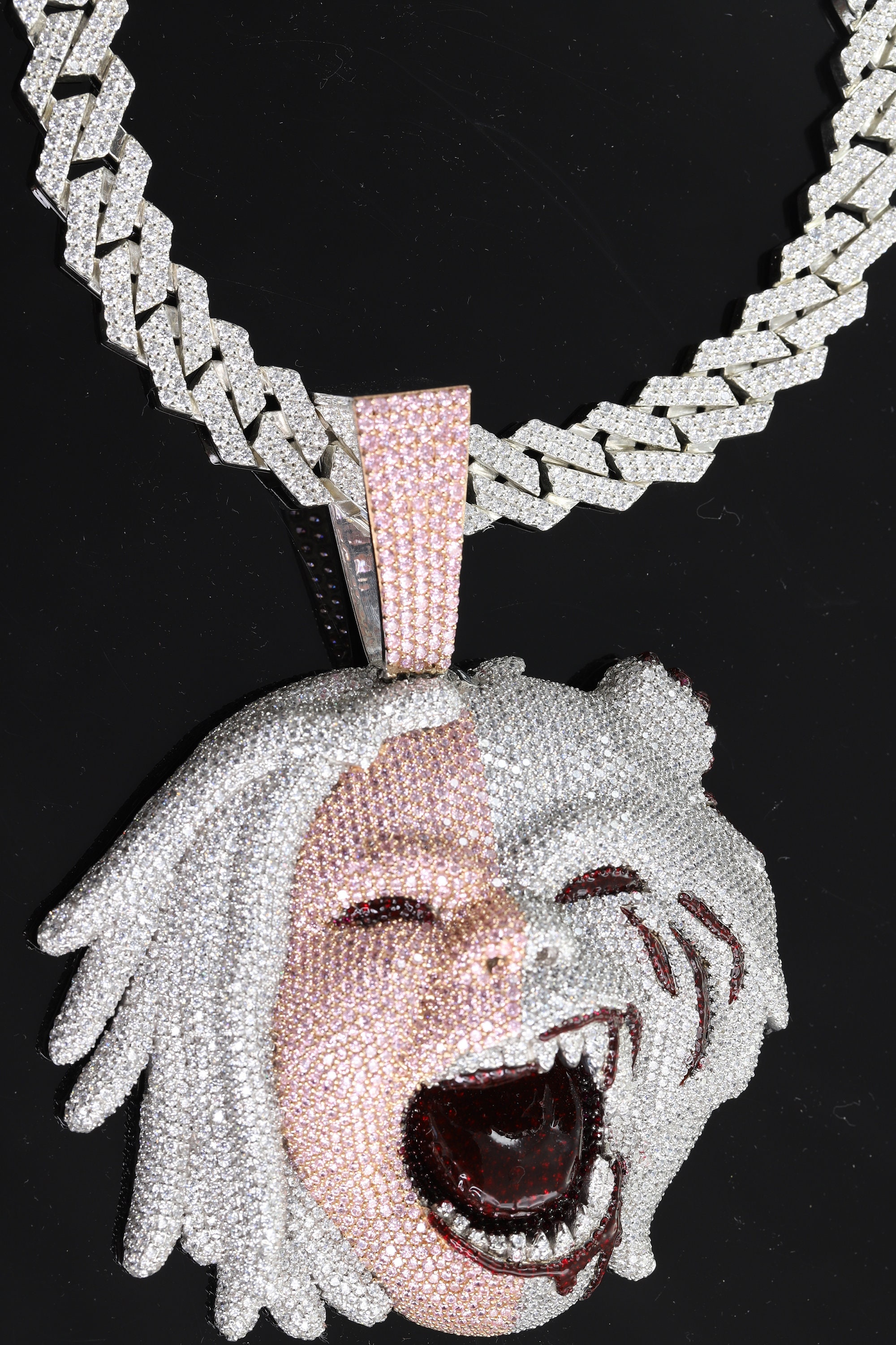 Half Men Half Beast Hip Hop Pendant Cuban Chain Iced Out Necklace Bling Bling Iced Out American Rapper Tee Grizzley Men s 925 SL Pendant Etsy