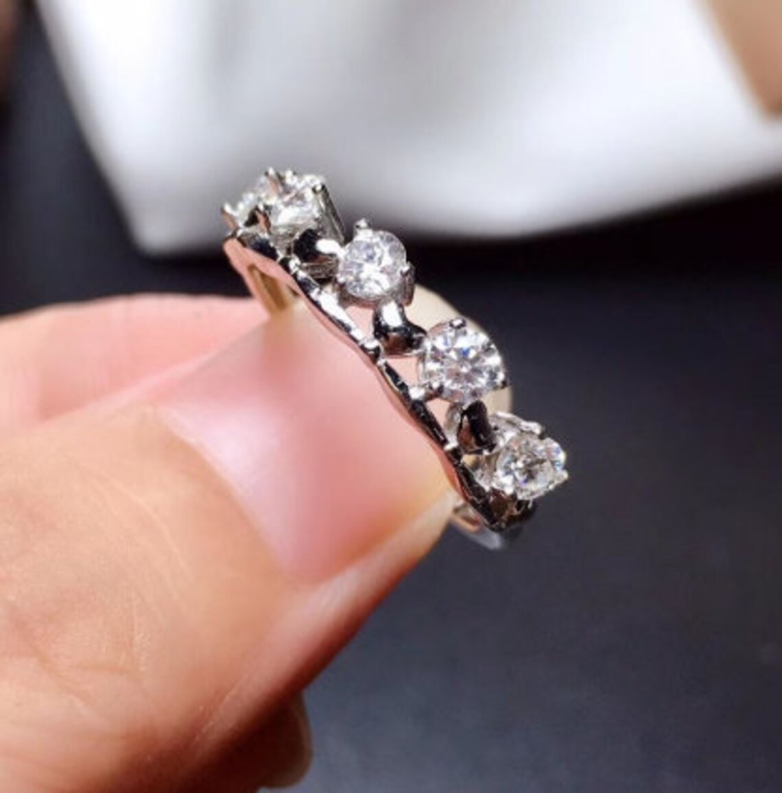 Five Diamond Unique Promise Ring Gift For Her White Etsy