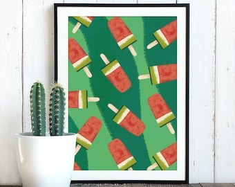 Watermelon Art Print, Ice Lolly Print