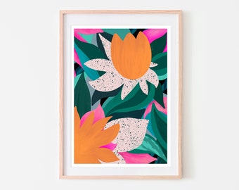 Floral Art Print, Floral Illustration, Flowers, Foliage