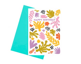 Colourful Birthday Card, Matisse Inspired Card, Recycled Happy Birthday Card, Retro Birthday Card For Her